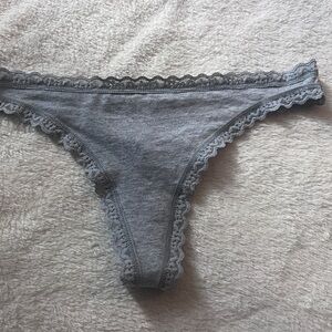 Women’s Gray Lace-Trim cotton Thong Panty